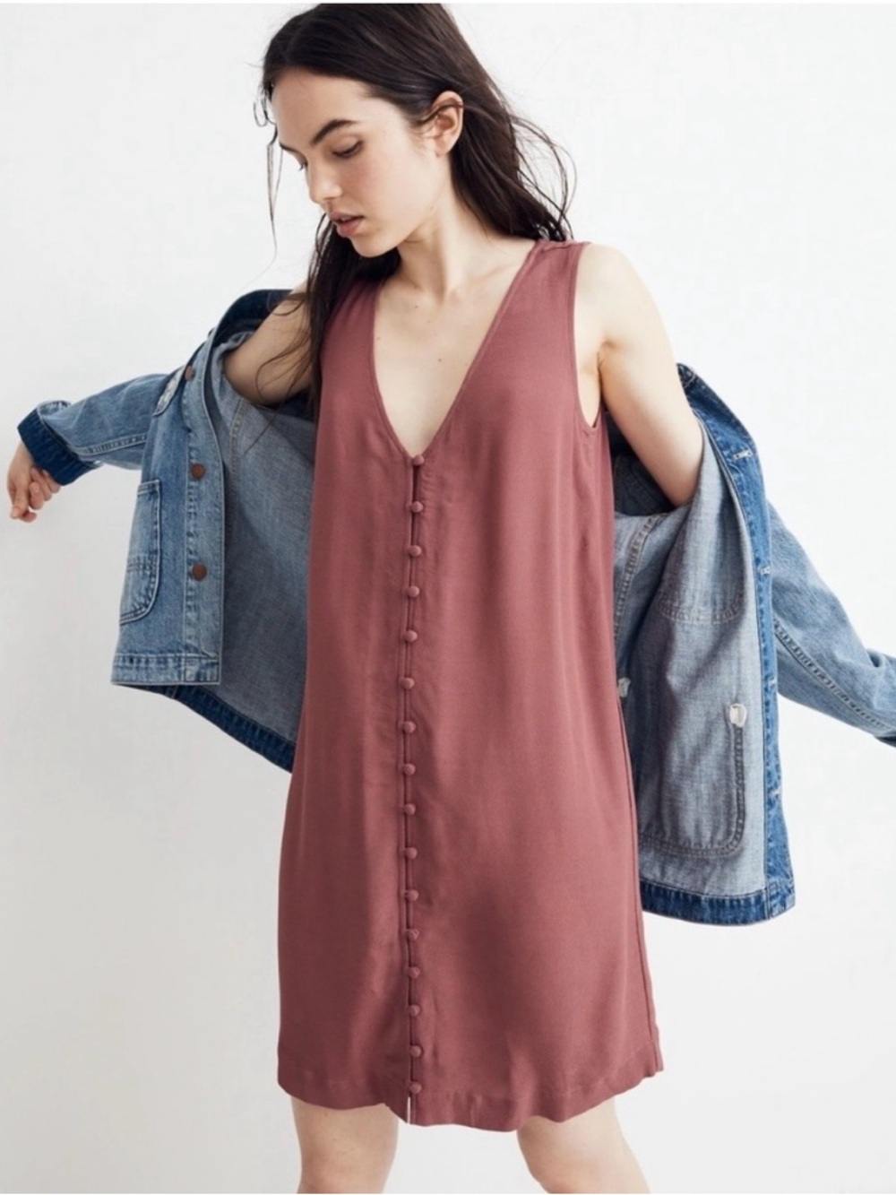New Madewell Women's Heather Button Front Dress - Autumn berry size Small